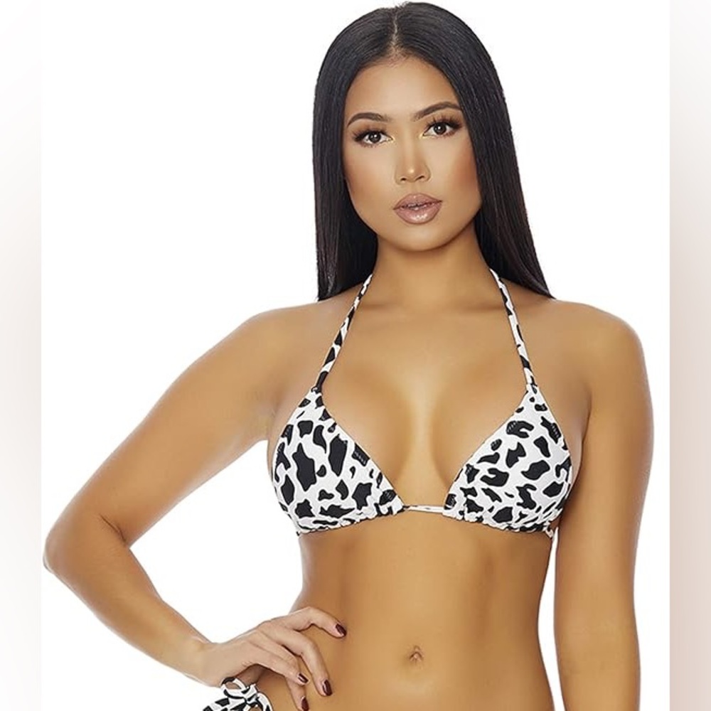 Forplay Black & White Cow Print Triangle Bikini Top nwt